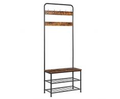 HOOBRO Vestiaire avec Banc à Chaussures, Meuble d’entrée Imitation Tuyau, Portemanteau, Organisateur avec Doubles Crochets, Armature métallique, Teinte de Bois, Style Industriel EBF01MT01