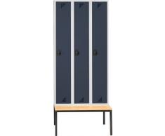 EUROKRAFT Vestiaire avec banc monté en dessous - 3 compartiments, largeur 900 mm - portes anthracite - armoire armoire de vestiaire armoires armoires de vestiaire vestiaire vestiaires Armoire de vestiaire Banc pour vestiaire Bancs pour vestiaires