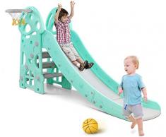 BAMNY Toboggan pour Enfants, Toboggan Amusant avec Panier de Basket, Toboggan Maternelle, Multifonction, Stable, Sûr, Grand et Largeur 103 x75.5 x195cm(jusquà 20 kg)