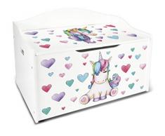 Leomark Coffre XL à Jouets ou Accessoires en Bois récipient pour Les Jouets, Banc reglable thème: Licorne