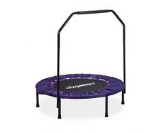 Relaxdays Trampoline intérieur pliable avec poignée barre de maintien charge max. 120 kg HxlxP: 113 x 102 x 102 cm, noir-violet
