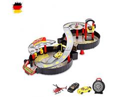 HSP Himoto DIY Parkhaus Garage Jeu de Jouets de Garage dans Une Jolie Valise Facile à Transporter pour Vos Enfants, Voitures, hélicoptère.