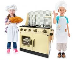 Leomark Jaune Pâle Cuisine Vintage Jeu dimitation Grand Réalisme Cuisine En Bois Avec Accessoires Cuisine Pour Enfants En Bois