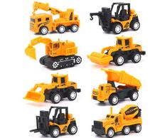 Vehicules de Chantier Petite Tirer la Voiture Miniature Camion Jouet Jeu de Construction à Friction pour Enfant 3 Ans, 8 pièces Set
