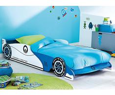 Lit voiture enfant Bleu, Sommier Inclu, 209 x 40.5 x 101.5 cm -PEGANE-