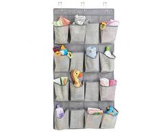 mDesign rangement enfant en tissu pour l'armoire de bébé – meuble suspendu – étagère suspendue pour peluches, jouets, lingettes – 16 poches – en PVC – gris