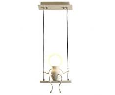 Moderne Créatif LED Lustre Industriel Intérieur Cartoon Caractère Réglable Suspension Luminaire Enfant pour Chambre denfant, Salon, Cuisine, Chambre Désign Lumière Fer 1×E27 (Blanc, 1 Person)