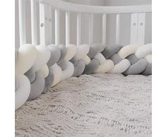 Babify Tour de Lit Tresse, XL, Blanc/Gris