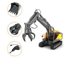 AMITAS 3 en 1 Chargeur de Pelle Fonctionnelle Complète, Pelle à télécommande en métal de Tracteur de Construction Pelleteuse Enfant 61 x 41 x 17cm