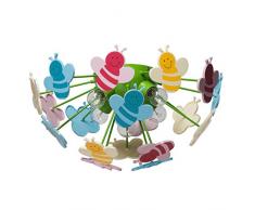 MW-Light 365015105 Plafonnier Enfants Original Design Moderne en Métal Vert avec Abeilles en Acrylique Multicolore pour Chambre dEnfant Fille ou Garçon 5x40W E14