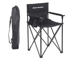SONGMICS Chaise de Directeur Pliante et Haute, Chaise de Camping à 3 Pochettes, Maquilleur, Coiffeur, Structure Durable, Charge Max de 150 kg, Noir GCB12BK