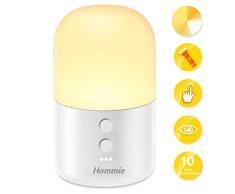 Veilleuse Enfant LED, Hommie Veilleuse Bébé avec Lampe de Poche Couleur et Luminosité Réglable Contrôle Tactile Lampe de Chevet Rechargeable en ABS+PC avec Longue Autonomie Max jusquà 150H