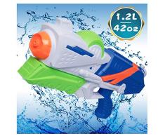 MOZOOSON Jouet pour Enfants pour Lété, Pistolet à Eau XXL avec Capacité de Trempage de 1,2 L et Longue Distance de 42ft pour Garçons Filles Adultes, Grand Water Gun Pistol pour lextérieur Plage
