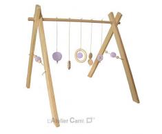 Portique déveil bébé en bois et crochet parme