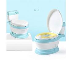 ZMXAWXJ Pot Enfant Apprentissage Mini Imitation Toilettes WC Potty pour Bebe Simulation urinoir Bambin garçon Fille Seau d'urine Bleu Plein Coussin PU