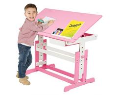 TecTake Bureau enfant hauteur réglable plateau de table inclinable 109 x 55 cm en bois - diverses couleurs au choix - (Rose | No. 400926)