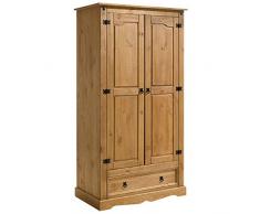IDIMEX Armoire Tequila penderie pour vêtements Style Mexicain avec 2 Portes battantes et Rangement 1 étagère et 1 tiroir, en pin Massif Finition teintée/cirée