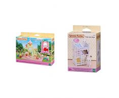 SYLVANIAN FAMILIES-Le château et Crème Le bébé Lapin Chocolat Mini-Univers, Multicolore & Triple Bunk Beds Families Lits Superposés à 3 Couchettes Bébés-Poupées et Accessoires, Multicolore