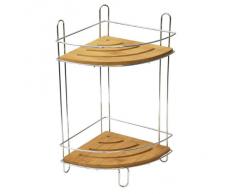 Etagère d'angle 2 niveaux (petit modèle) Bambou et métal chromé