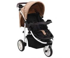 vidaXL Poussette Bébé à 3 Roues Landau pour Bébé avec Porte-gobelet Pliable Tout-petit Voyage Extérieur Promenade Dossier Arrière Réglable Taupe et Noir