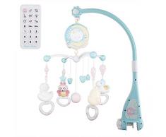 Moonvvin Bébé Mobile pour les Lits Avec Musique, Lit Mobile Avec Veilleuse et Projecteur, à Distance et de Jouets pour Pack et Play (Bleu)