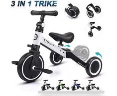 XJD Vélo Draisienne Tricycle pour Enfants de 1-3 Ans 3 en 1 Premier Vélo dEntraînement dÉquilibre Véhicule avec Pédale Cadeau pour Filles Garçons (Blanc)