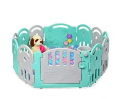 COSTWAY Parc Bébé Pliable avec Porte et Boîte à Musique Centre dActivités de Sécurité Pliable avec 12 Panneaux en HDPE Barrière Sécurité Stable pour Enfants de 6 à 36 Mois (Vert)