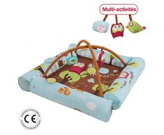 LUDI - Aire déveilChouette bleue dès la naissance. Tapis moelleux 116 x 116 cm lavable en machine. 4 Boudins gonflables qui créer un cocon sécurisé. 5 activités pour jouer. Arches amovibles -2805