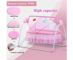 GUOJIUXIAO Lit De Bébé Électrique, Allonger Bébé Lit Balançoire Musique Chaise À Bascule Électrique 3 Force De Balancement Plus Moustiquaire Télécommande Contrôle Pluggable U Disk Play,Pink
