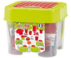 Jouets Ecoiffier – 2603 - Coffret dînette 100 % Chef – Vaisselle, ustensiles de cuisine et aliments – 36 pièces – Dès 18 mois – Fabriqué en France