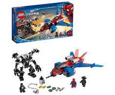 LEGO Super Heroes Marvel, Le Spider-jet contre le robot de Venom, Set de jeu avec figurine de Spider-Man Noir, 158 pièces, 76150
