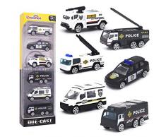 Dreamon Jouet Voitures Miniature Police en Plastique et en métal avec 6pcs Mini Modèles Voitures Classiques pour Enfants de 3 4 5 Ans