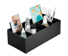 mDesign Rangement cosmétiques pour lavabo ou Coiffeuse – Panier de Salle de Bain en Plastique sans BPA pour Le Maquillage – Organiseur Maquillage Moderne avec 6 Compartiments – Noir