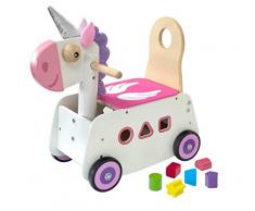 I'M Toy - IM87890 - Porteur En Bois Pour Bébé La Licorne - Porteur Chariot Marche Évolutif Pour Bébé - Coffre En Bois , Pousseur , Trieur De Formes - Jouet En Bois 12 Mois