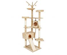 Meerveil Arbre à Chat Grande Palais de Chat Cadre descalade de Chat Planche à Gratter, 6 Niveaux avec Toboggan, Berceau, Balançoire, Grand Niches 2 Belvédère pour Le Chat, Hauteur 210cm (Beige)