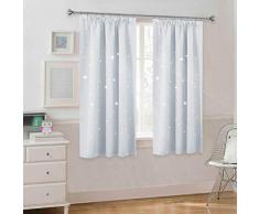 PONY DANCE Rideaux Occultants pour Enfants - Rideau Panneaux dEtoile Décoration de Fenêtre avec Formes Perforées à Galon Fronceur Elegant Romantique, 117 x 137 cm, Gris Blanc, 1 Paire