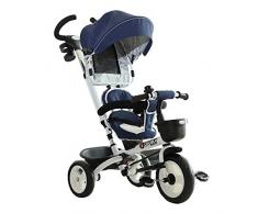 Homcom Tricycle Enfant évolutif Pliable Pare-Soleil Pliable Canne télescopique Amovible 118L x 53l x 105H cm métal Blanc Bleu Noir