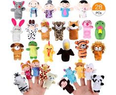 Joinfun 28pcs Marionnettes Doigt Enfants 22pcs Cartoon Animaux Jouets Main 6pcs Personnes Membres de la Famille marionnettes pour bébé Enfants