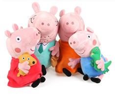 Peppa Pig Lot de quatre adorables peluches membres de la famille Peppa Pig Daddy Pig et Mummy Pig font 28 cm de hauteur tandis que Peppa et George font 17 cm de hauteur Peluche ultradouce avec détails de broderie par ordinateur