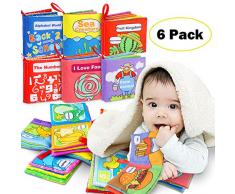 Livres déveil, Livres de jouets de bébé Le Livre des Découvertes Livre en Tissu Jouet Educatif Livre déveil Sensitive Book Cadeau Anniversaire Fête Nouvel An pour Bambin Bébé 3 à 18 Mois 6 Pièces an