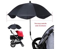 Urijk Ombrelle Anti-UV pour Poussettes de Landau pour Bébé Universelle Main Libre Parasol Solaire Parapluie Étanche pour Chariot Vélo Fauteuil Roulant Pêche(Diamètre 75cm, Pince Plastique)