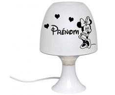 Lampe de chevet pour enfant personnalisée avec dessin + prénom (27 dessins / 9 coloris au choix) ++ Cadeau original pour Noël, Baptême, Anniversaire, Naissance ++ (Minnie)