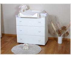 Commode à langer bébé enfant Table à langer Paula + Matelas à langer amovible - 3 Tiroirs - Matériel de Haute Qualité