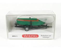 WIKING 009401 Bateau à rames sur remorque, Vert Turquoise - Voiture Miniature 1/87 (Ho) - Modèle de Collection - Pas de Jouets !!!