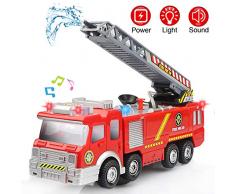 Camion de Pompier avec Lumières Sons et Fonction de Pulvérisation deau Maquette Camion Enfant Véhicule pour Plus de 3 Ans