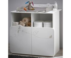 Commode table à langer avec 2 portes et 2 niches, Coloris blanc motif jungle, 87 x 101 x 73 cm -PEGANE-