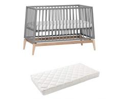 Leander Luna Lit bébé 120 x 60 cm – Gris/Chêne + Mat Comfort+7 120 cm