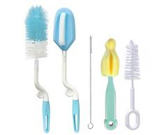 YASSON Bébé Lot de 5 Brosse de Biberon Nylon Goupillon Eponge Ensemble de Nettoyage Modèle Aléatoire (Aléatoire)