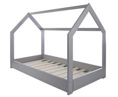 Velinda Lit Maison 2 en 1, Chambre denfant, Construction cabane, Bois Naturel 160x80 cm (Couleur: Gris)