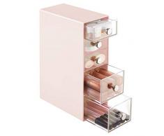 mDesign organiseur maquillage – rangement maquillage en plastique et métal avec 5 tiroirs pour mascara, vernis, etc. – boîte à tiroirs pour salle de bain, coiffeuse ou bureau – rose et transparent